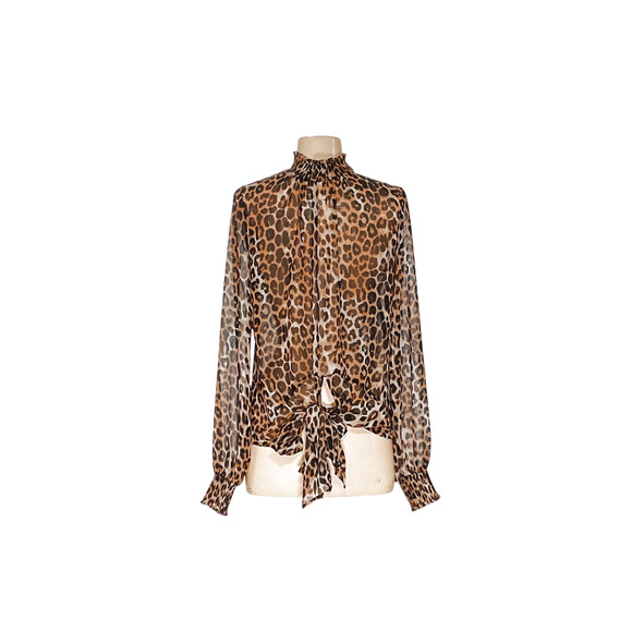 Express Petite Brown Animal Print Chiffon Blouse - Picture 2 of 4